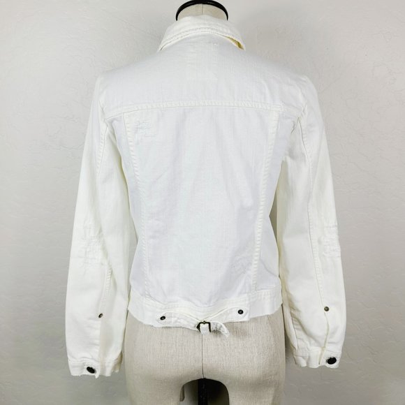 J. CREW Denim Jean Jacket XS White Distressed Button-Front Pockets 100% Cotton - Picture 4 of 9